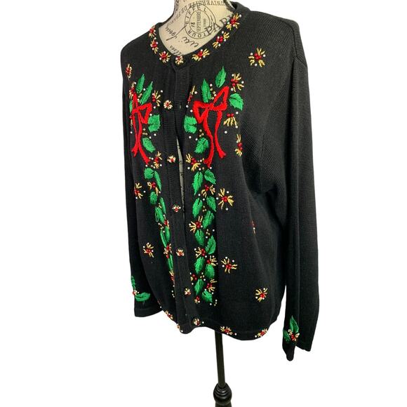 B.P. Design Christmas Sweater Beaded Embroidered Button-Down Long Sleeve Women L - Picture 3 of 9